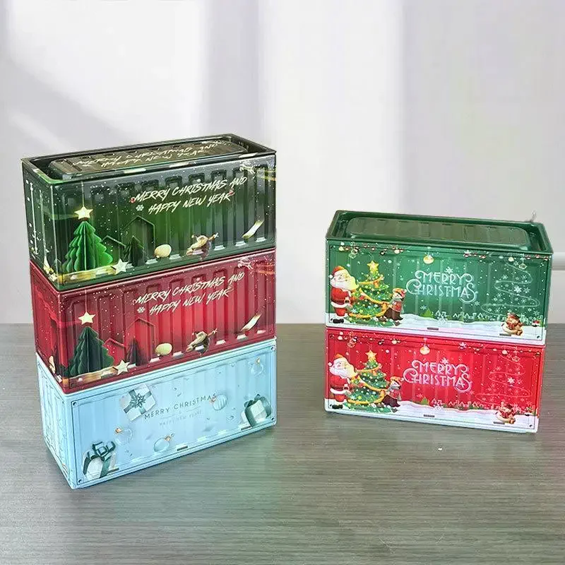 Durable Tin Christmas Box Vintage Style Rust Proof Storage Box Simulation Design Mini Size Iron Box Office Organization