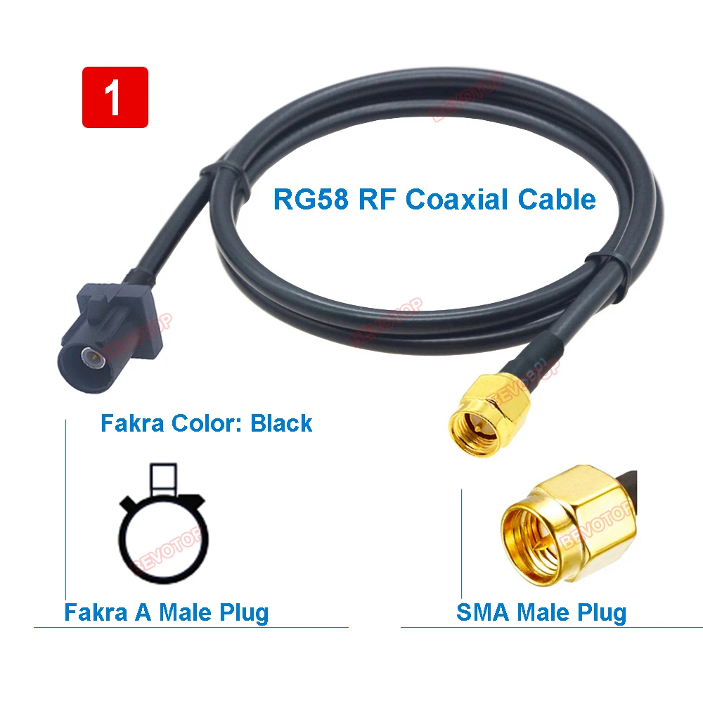 RG58 Fakra Cable Code A/B/C/D/F/G/H/I/K/Z Male Plug to SMA Male Plug Wire Harness RG58 Jumper BEVOTOP Auto Cable 10CM ~ 30M