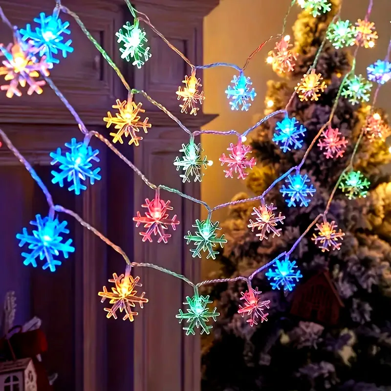 LED Lights String Snowflake Festoon Light USB Plug Christmas Tree Light Aesthetic Room Decoration Wedding Party New Year's Decor