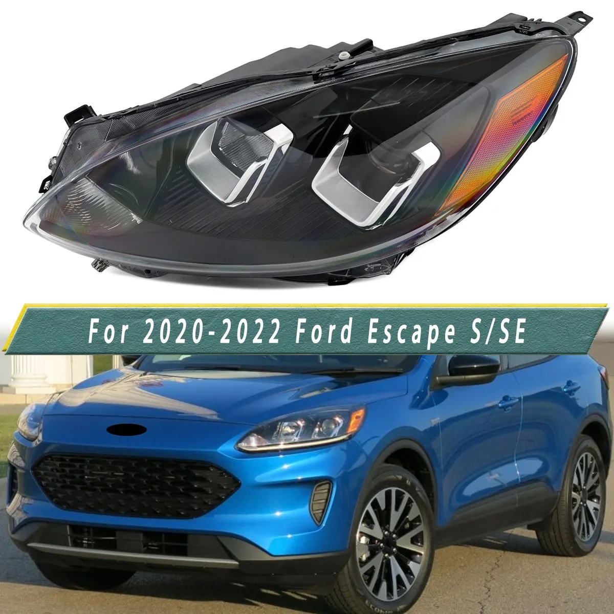 Halogen Headlight For Ford Escape S SE DRL SEL Sport Utility 4-Door 2020 2021 2022 Headlamp Left right side Direct Replacement