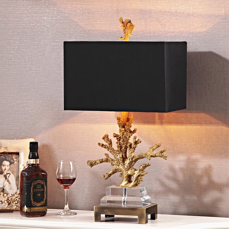 

Coral Crystal Table Lamp American Retro Bedroom Bedside Light Nordic Hotel Model Houses Living Room Decoration Lighting Fixtures