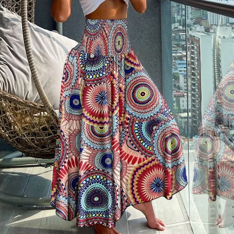 2024 Summer Fashion Harajuku Boho Long Skirt for Women CasualHigh Waist Beach Skirts Woman Loose Clothes