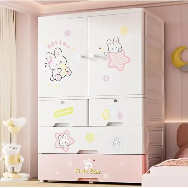 Plastic Storage Box for Kids Cartoon Drawer Locker Simple Wardrobe Organizer Compatible with Apartment Bedroom Furniture