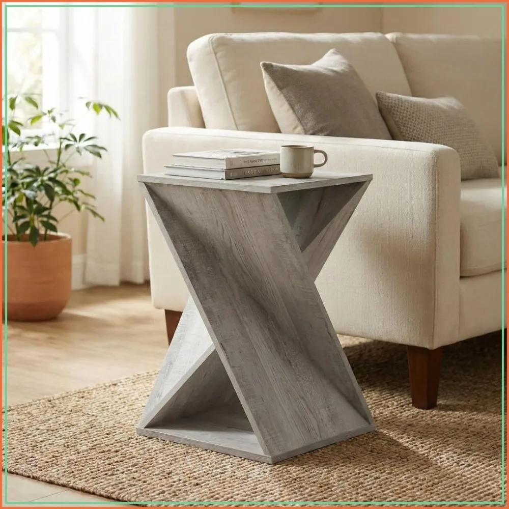Albany Living Twisted Wood Accent Side Table, Architectural, Rustic White