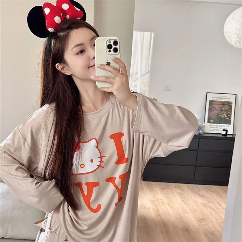 Sanrio Hello Kitty Loungewear Autumn Cotton Long Sleeve Pants Women\'s Pajamas Women\'s Casual Cartoon Two-piece Pajamas