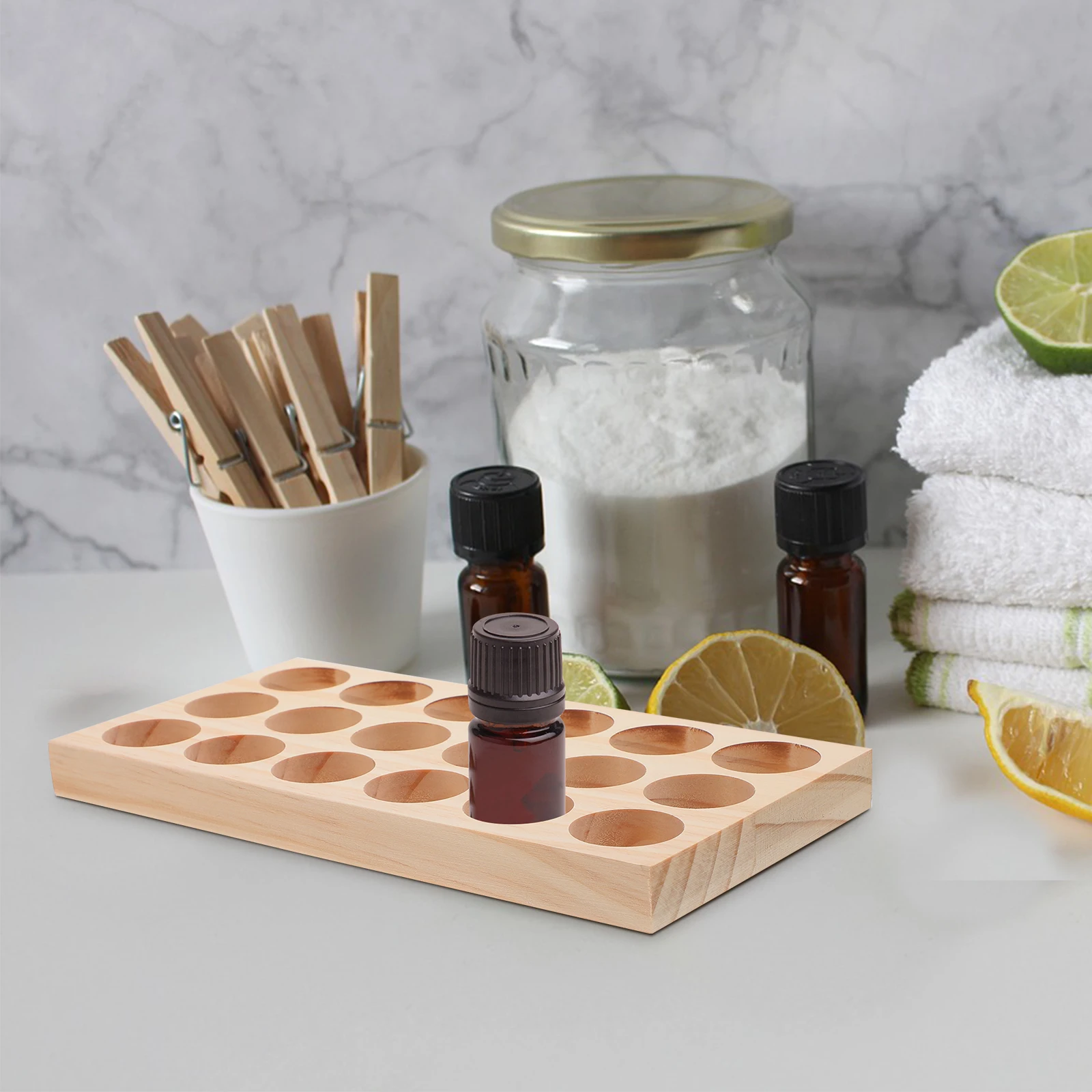 

Essential Oil Storage Box 18 Compartments 15ml Capacity Wooden Display Stand for Aromatherapy Bottle Organizer