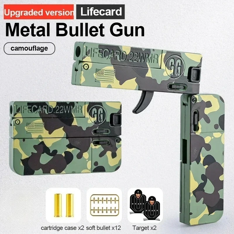 2.0 Upgraded Lifecard Alloy Folding Soft Bullet Toy Gun Blaster Shooting Pistol Model For Adults Kids Boys Birthday Gifts