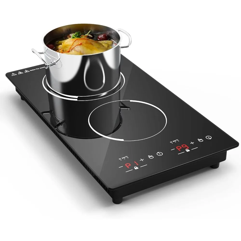 

Double Induction Cooktop 2 Burners 12 inch Portable Countertop Burner 110v,with ,9 Power Levels, Child Lock,120 Mins Timer