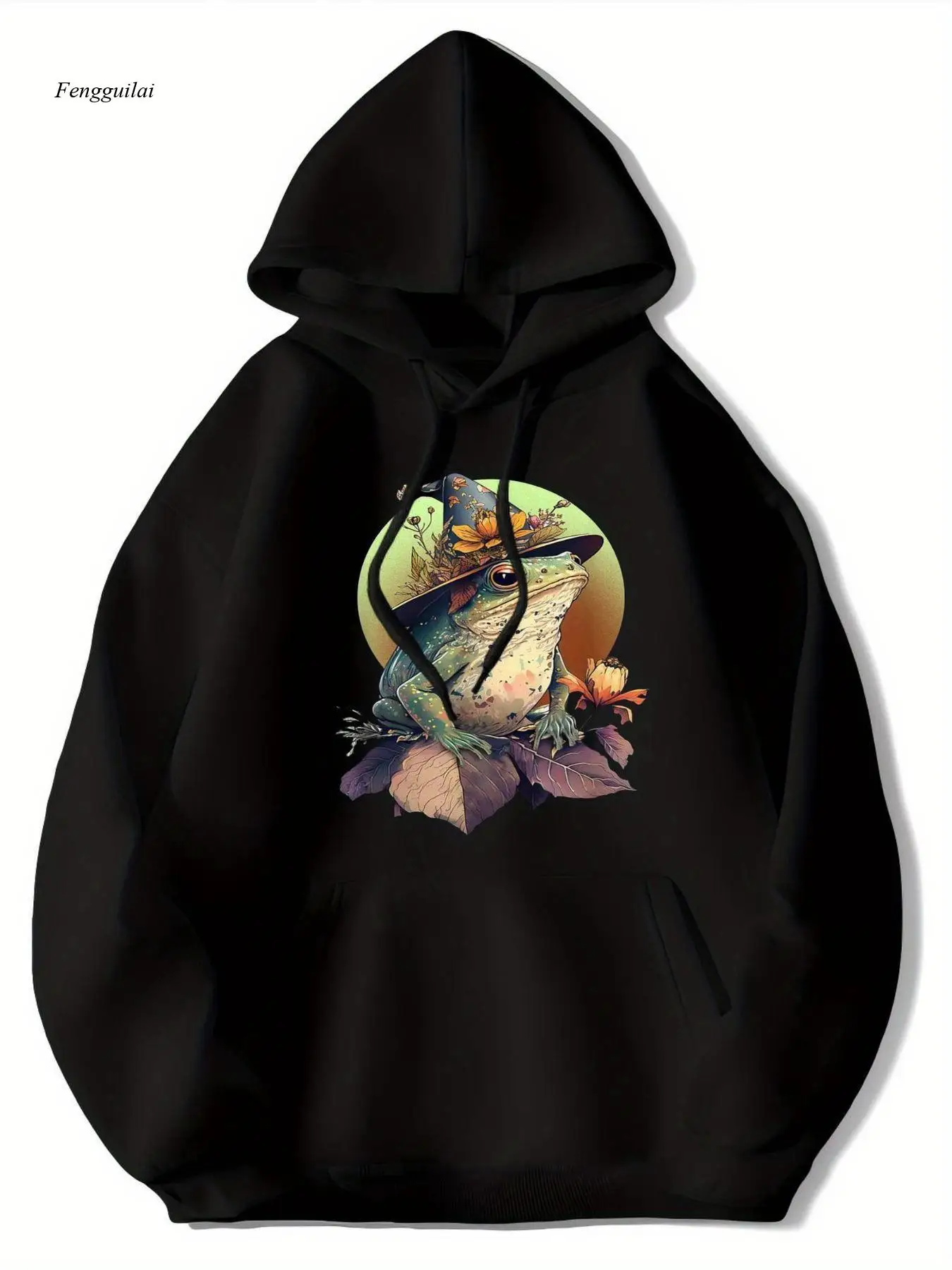 

Толстовка с рисунком лягушки в шляпе — мягкий флисовый пуловер с регулируемым капюшоном на шнурке