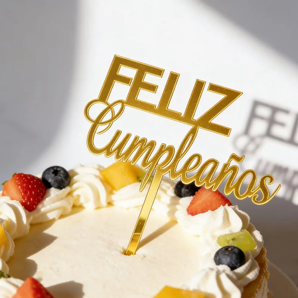 1-10 Stück Acryl Spanischer Happy Birthday Cake Topper Feliz Cumpleaños Backdekoration Kinder-Party-Zubehör Cupcake-Topper – Detail 2