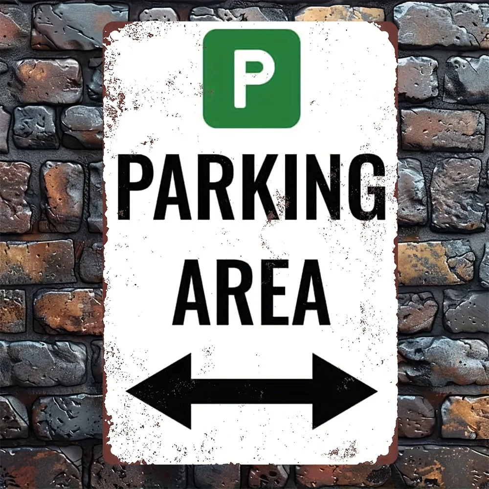 Vintage Parking Area Aluminum Sign - , Rustic Green,White, Directional Arrows, Wall Decor for Home, Garage, Bar, Cafe, Restau