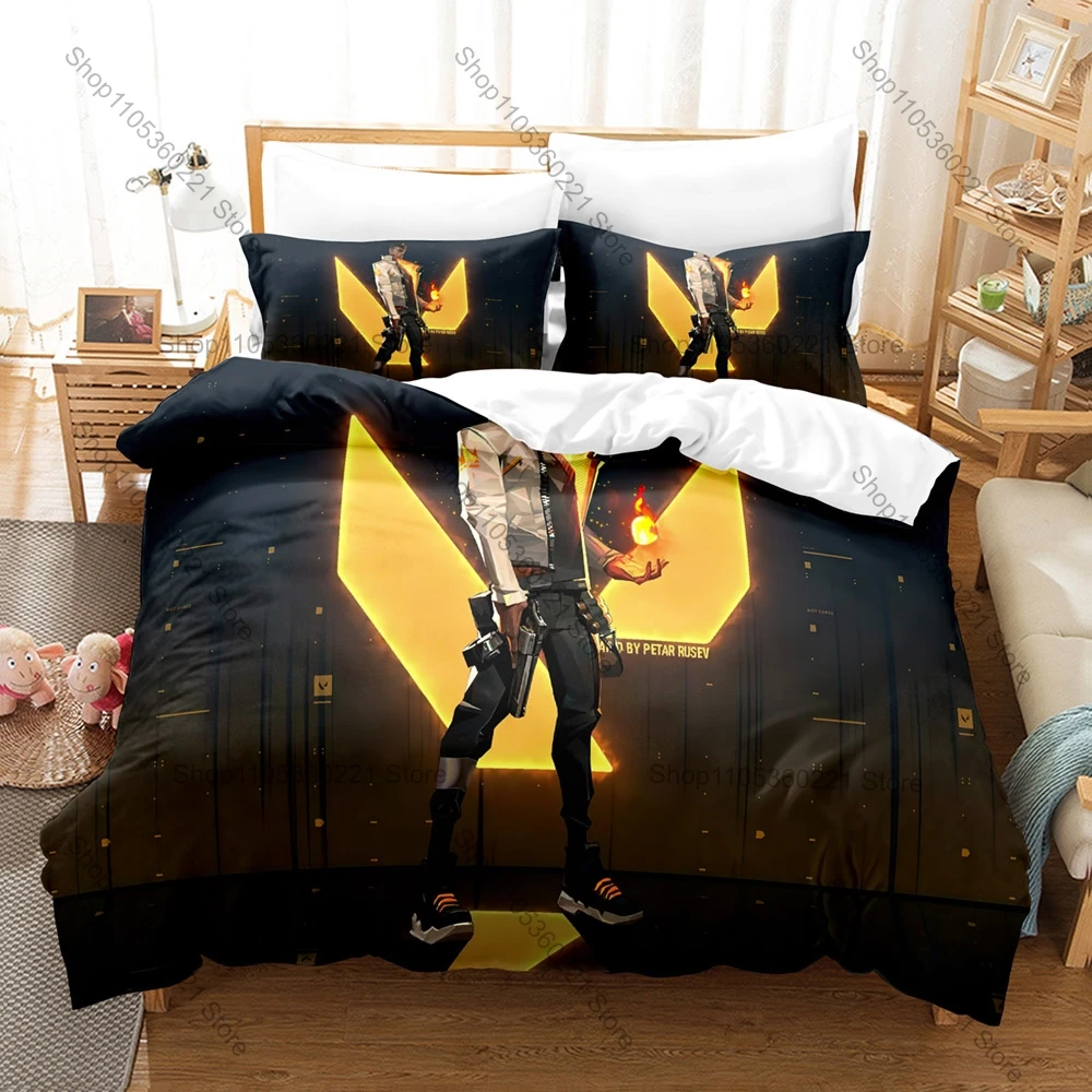 Cool Phoenix Valorant Duvet Cover + 2 Pillowcases, Game Character Print Bedding Set Soft Bed Linen for Gamers Bedroom Decor
