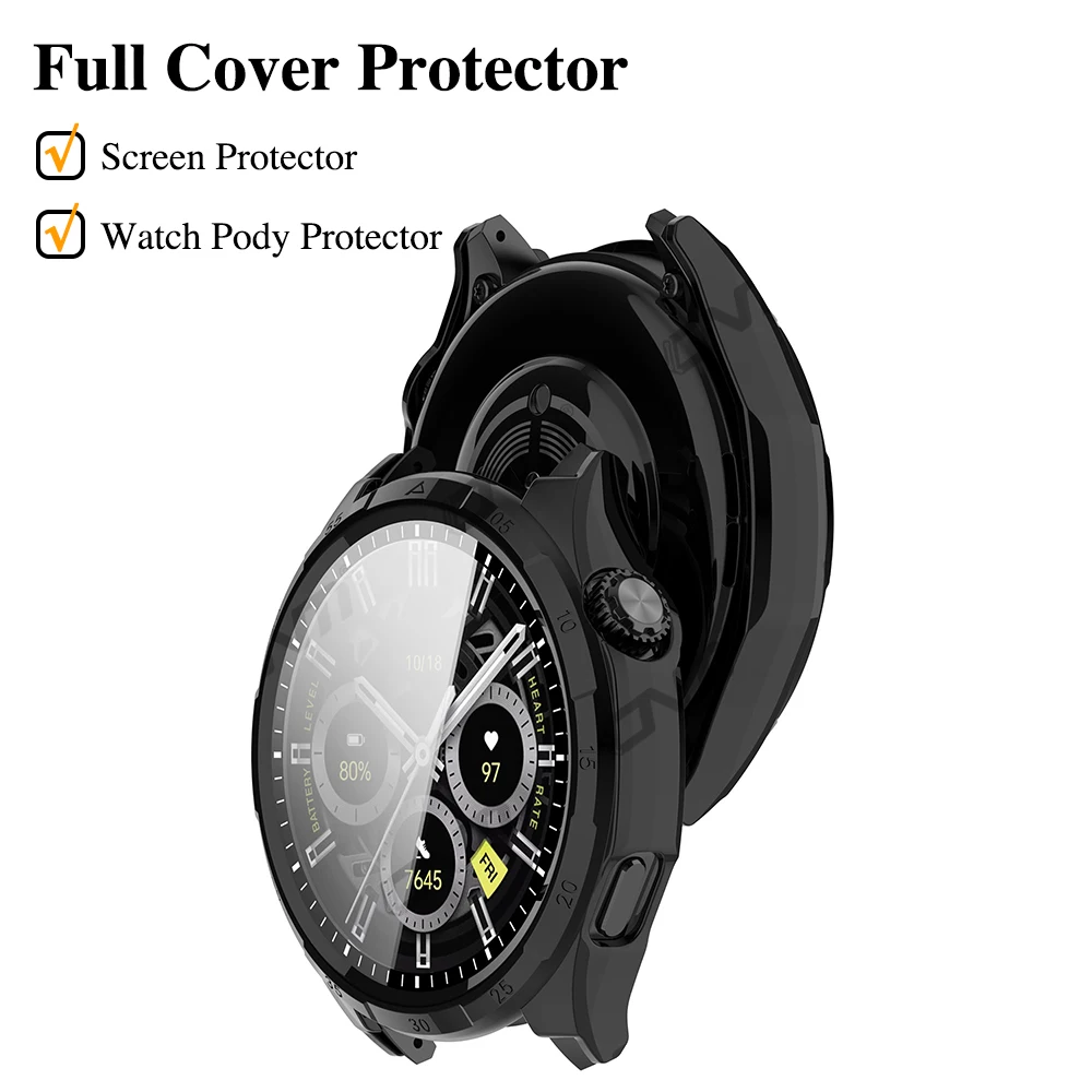 Watch Case for Honor Watch 6 / 6 Plus Tempered Glass Screen Protector Hard PC Protective Bumper Cover Accessories