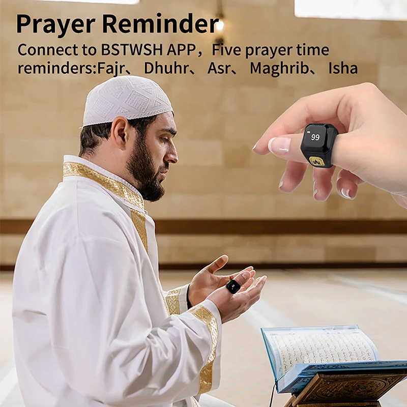 18/20/22Mm OLED Display Smart Tasbih Tally Counter Ring For Muslims Zikr Digital Tasbeeh 5 Prayer Time Reminder Bluetooth