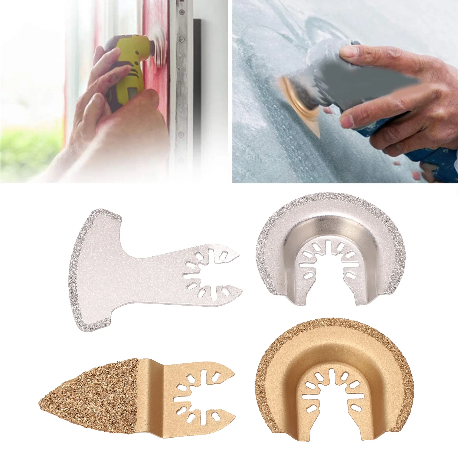 4Pcs Oscillating Saw Blades Multi Tool Segment Blades Grit Semi Circular Saw Blade for Grout Ceramic Tile Masonry Cutting