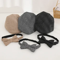 New Baby Cap Bow Tie 2Pcs Kids Beret Hat Set for Boys Girls Gift Autumn Winter Toddler Hats Infant Accessories Children Cap 1-3Y