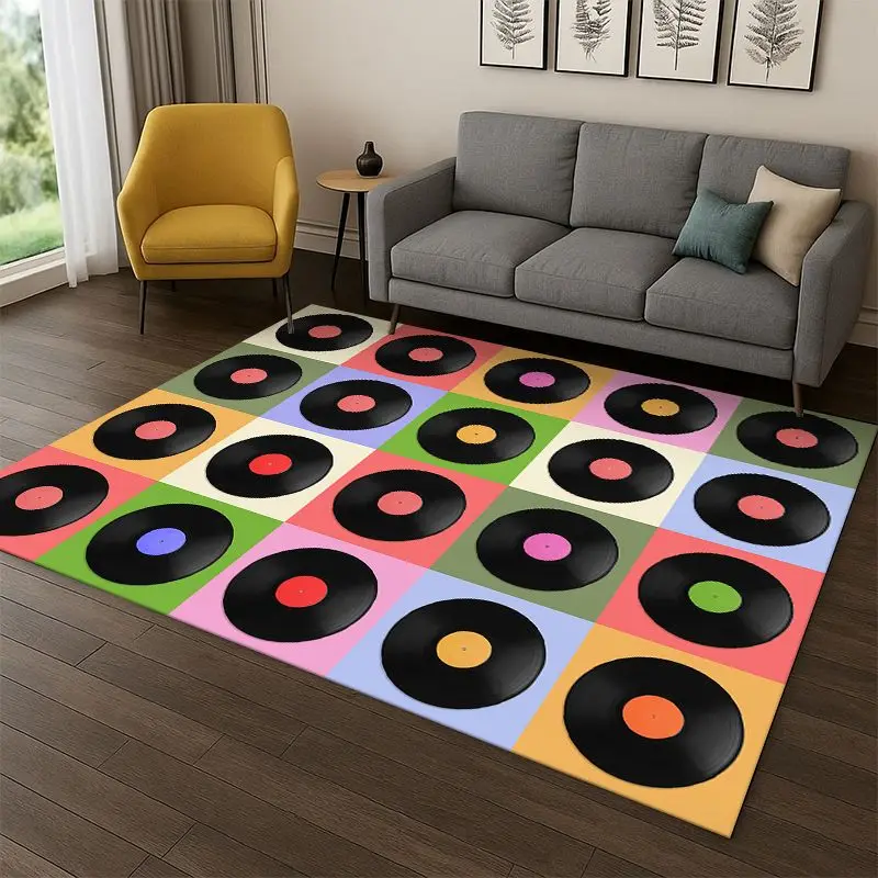 Retro Vinyl Record Music DJ Tape Carpet Rug for Bedroom Living Room Sofa Playroom Doormat Home Decor,Kid Game Area Rug Non-slip