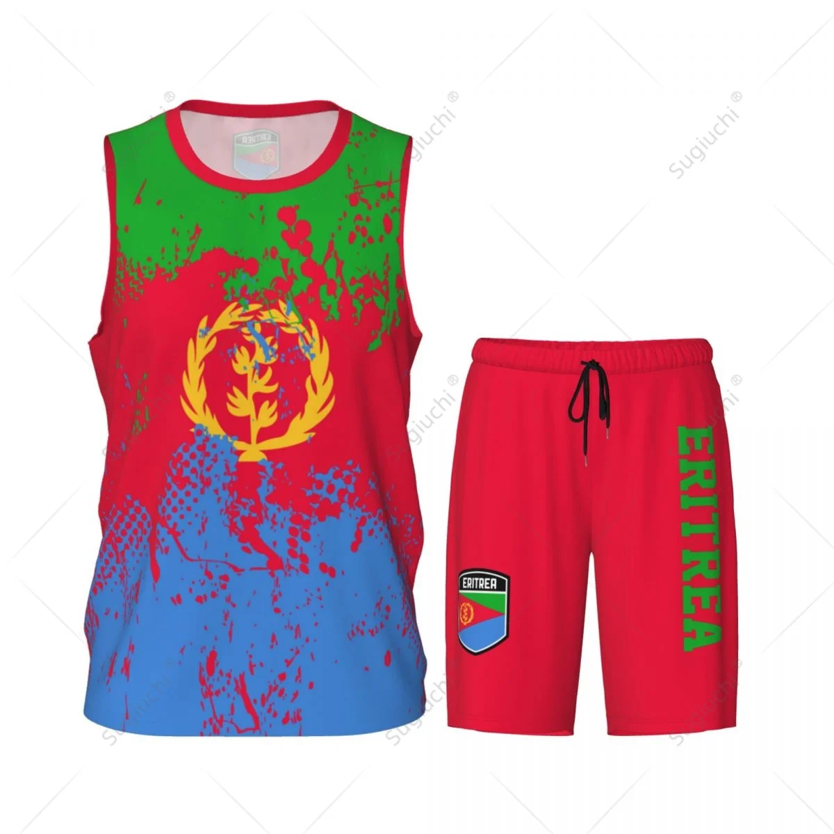 Eritrea Flag Grain Men Basketball Set Shirt & Pants Sleeveless