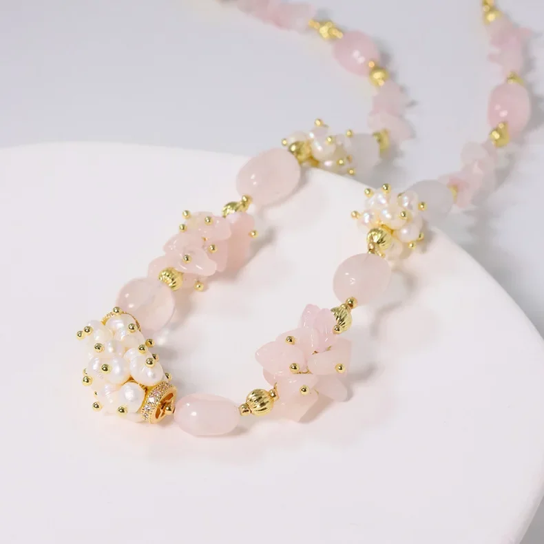 

Natural Freshwater Pearl Necklace Female Retro Pink Crystal Clavicle Chain Fashion Temperament Zircon Choker Jewelry Gifts
