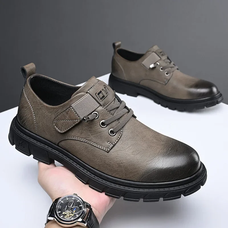 Vintage Oxford Business Men Leather Shoes Brown Casual Platform  Footwear Low-top Designer Male Shoes British Office Male Oxford