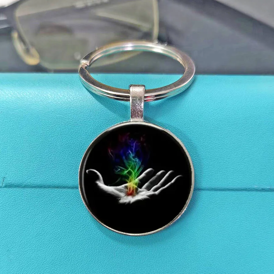 Lucky Hamsa Fatima Hand Evil Eye Glass Keychain Amulet Charm Women Bag Purse Car Key Ring Holder Pendant