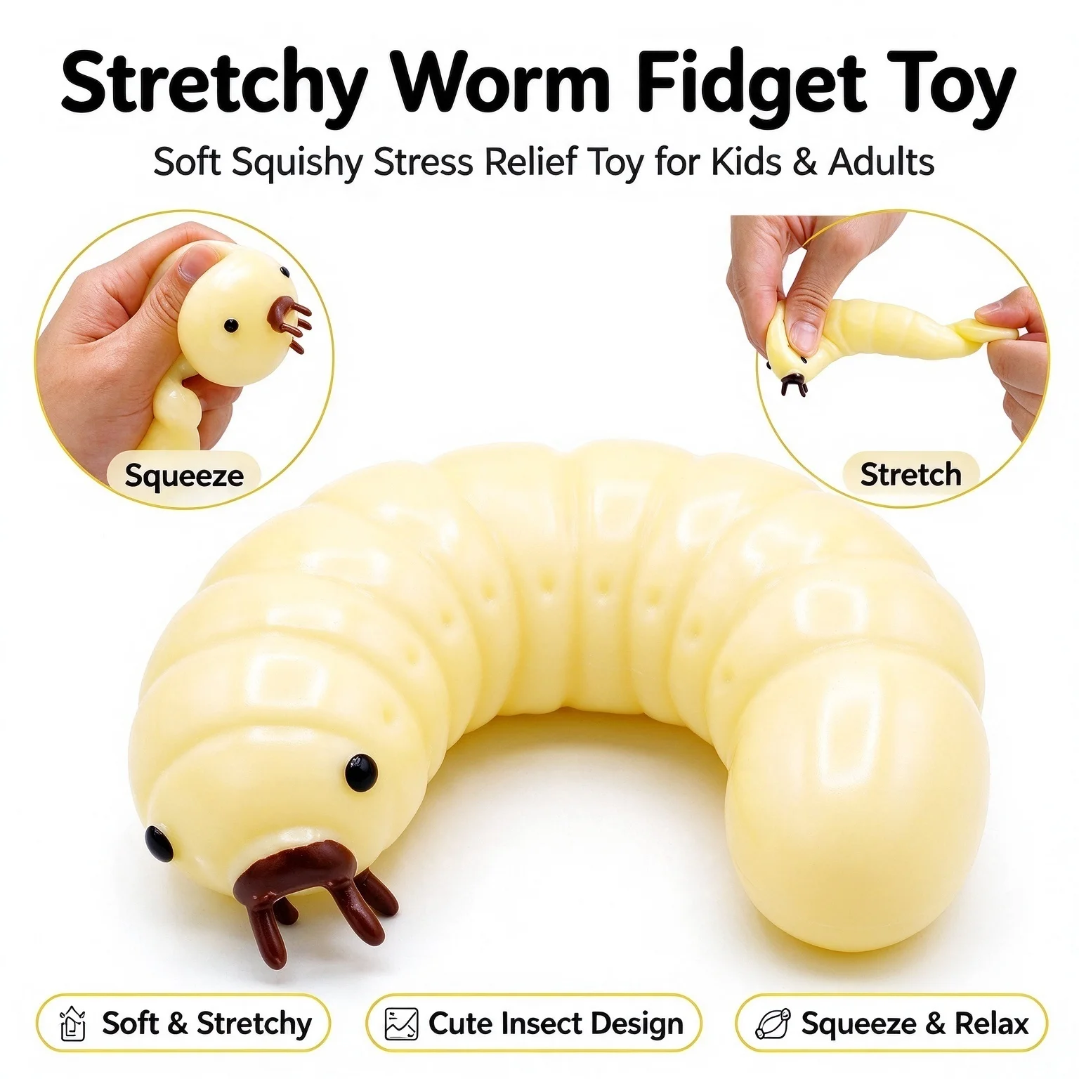 Animal Stress Relief Toy - Worm Funny Kneading Fidget Sensory Play Anxiety Relaxation For Children&Adult Toy