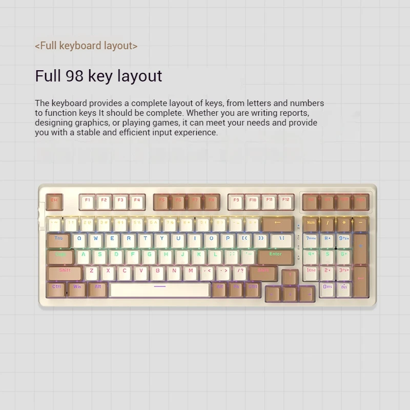 Mechrevo K355 Mechanical Keyboard Gasket Wired Game Keyboard 98 Key Mixed Color Backlight Keyboard brown Keycap Cyan Switch