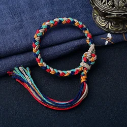 Tibetan Hand Rope Handwoven Color Transfer Hand Rope Bracelet Thangka God of Wealth Green Tara Zakiram Bracelet Jewelry