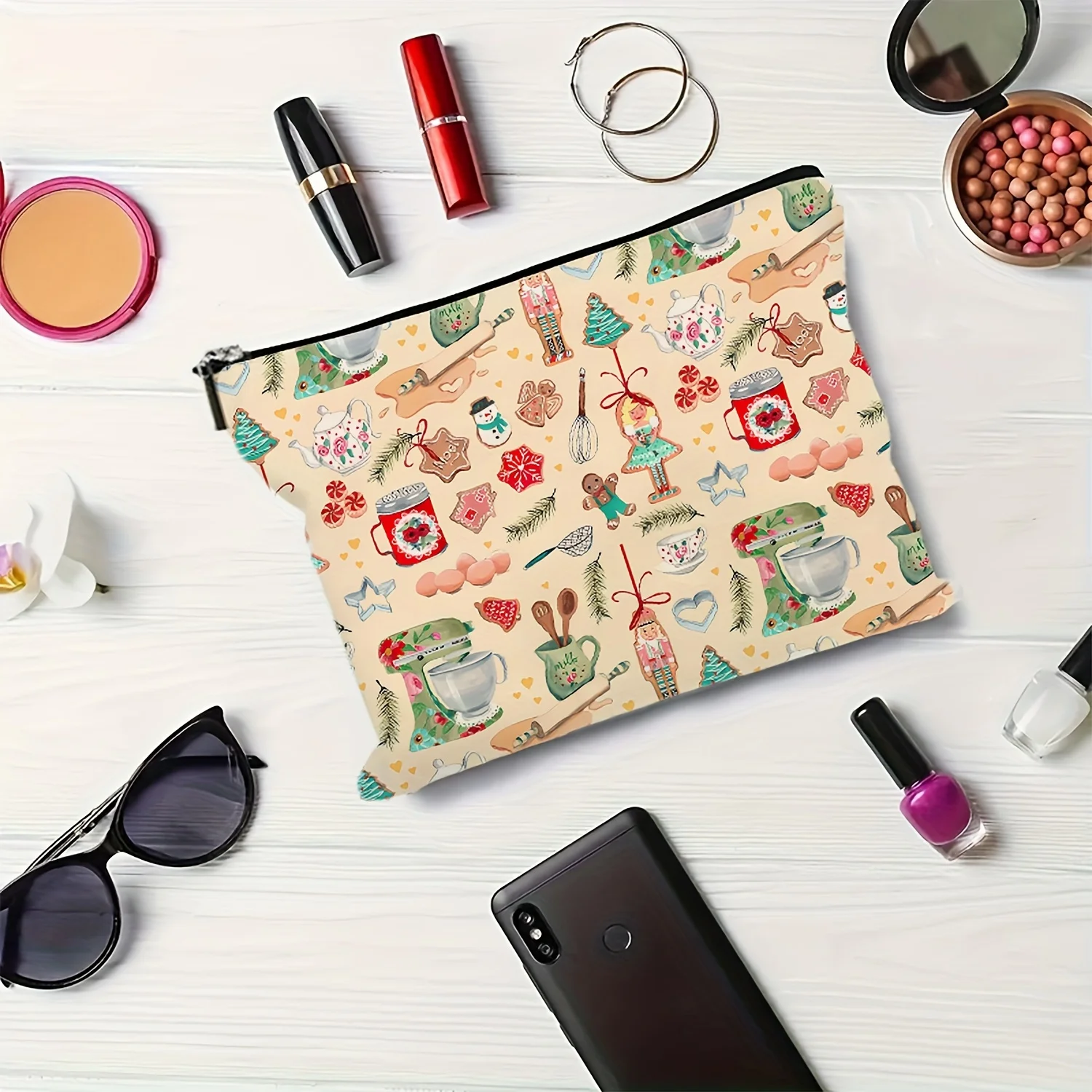 Un sac à cosmétiques coloré à motifs de noël – jolie pochette multifonctionnelle à fermeture éclair pour femmes, sac de rangement de bijoux