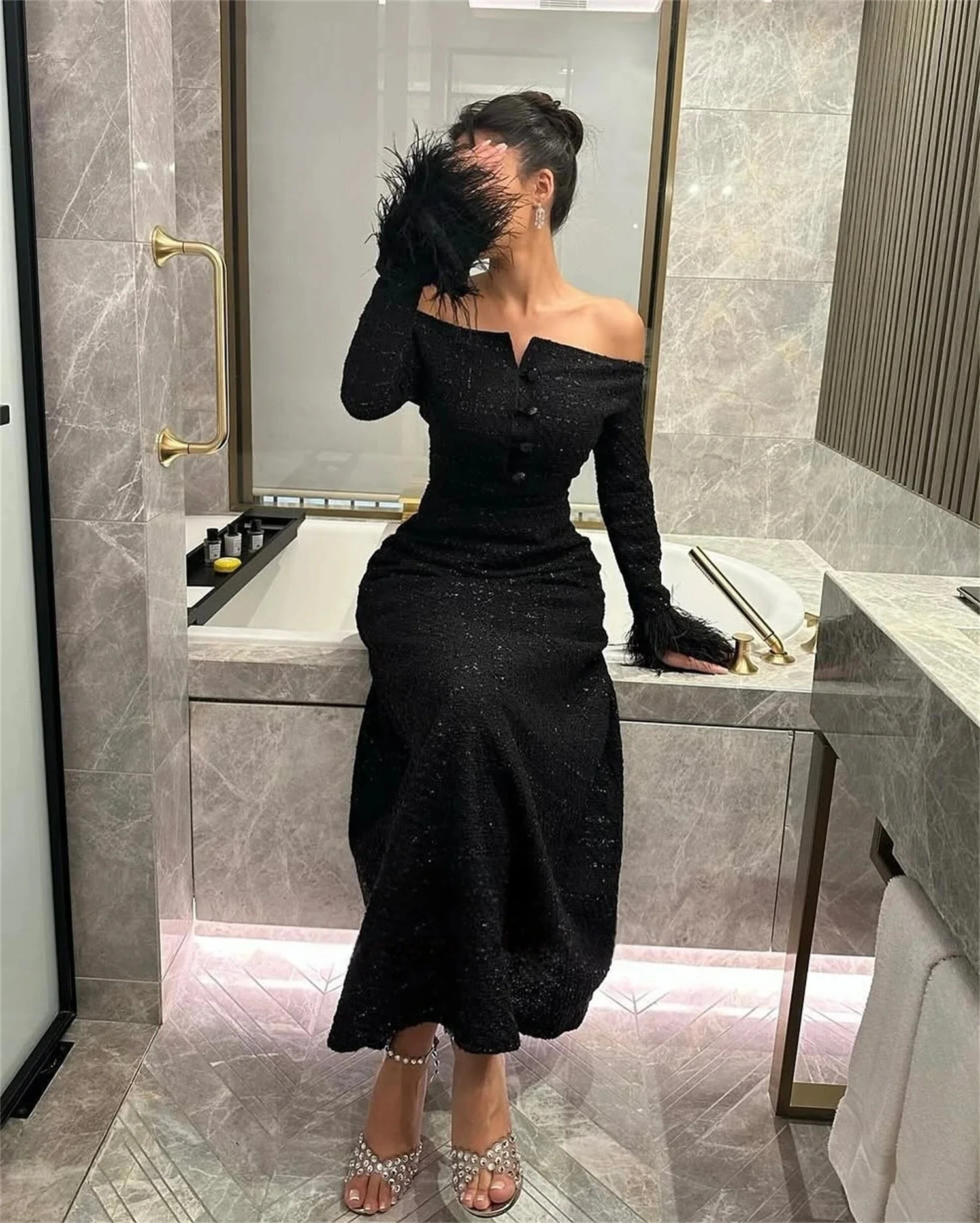 

Вечернее платье с черными перьями на заказ, вечерние платья Pastrol, унисекс, Джерси, Ретро, Дубай, Саудовская Аравия, выпускной, по индивидуальному заказу