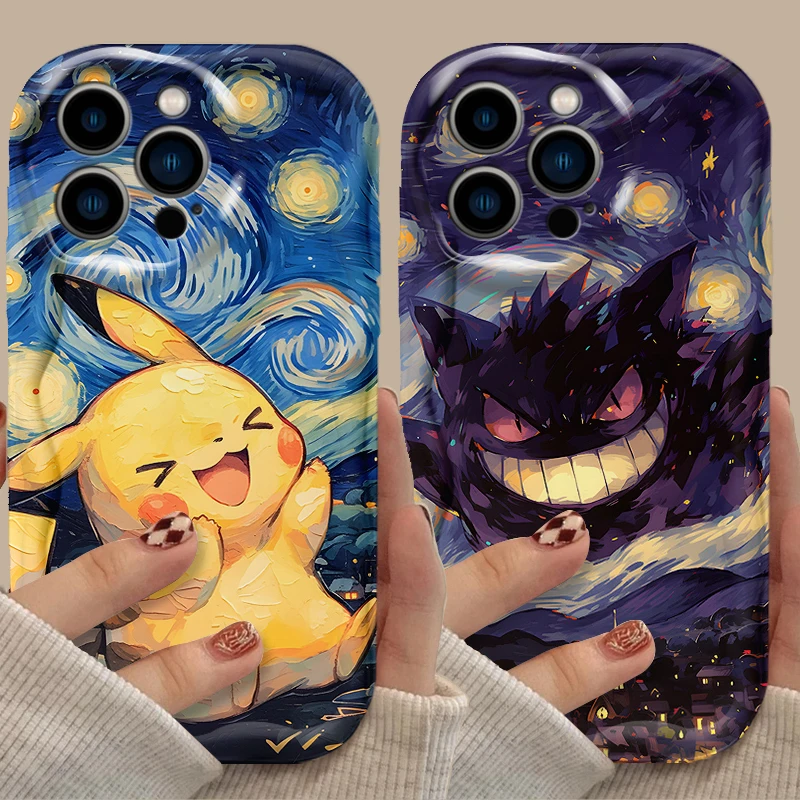 P-Pokemon Graphic 3D Wave TPU Case For iPhone 16 15 14 13 12 11 Pro Max X XR XS 8 7 Plus SE 2020 Shockproof Silicone Back Cover