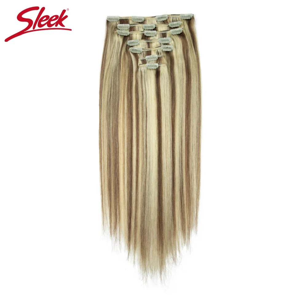 Sleek Straight Clip In Human Hair Extensions Blonde P6/613 P8/613 P27/613 P4/27 Clip In Remy Hair 7Pcs Set Salon-Grade Quality