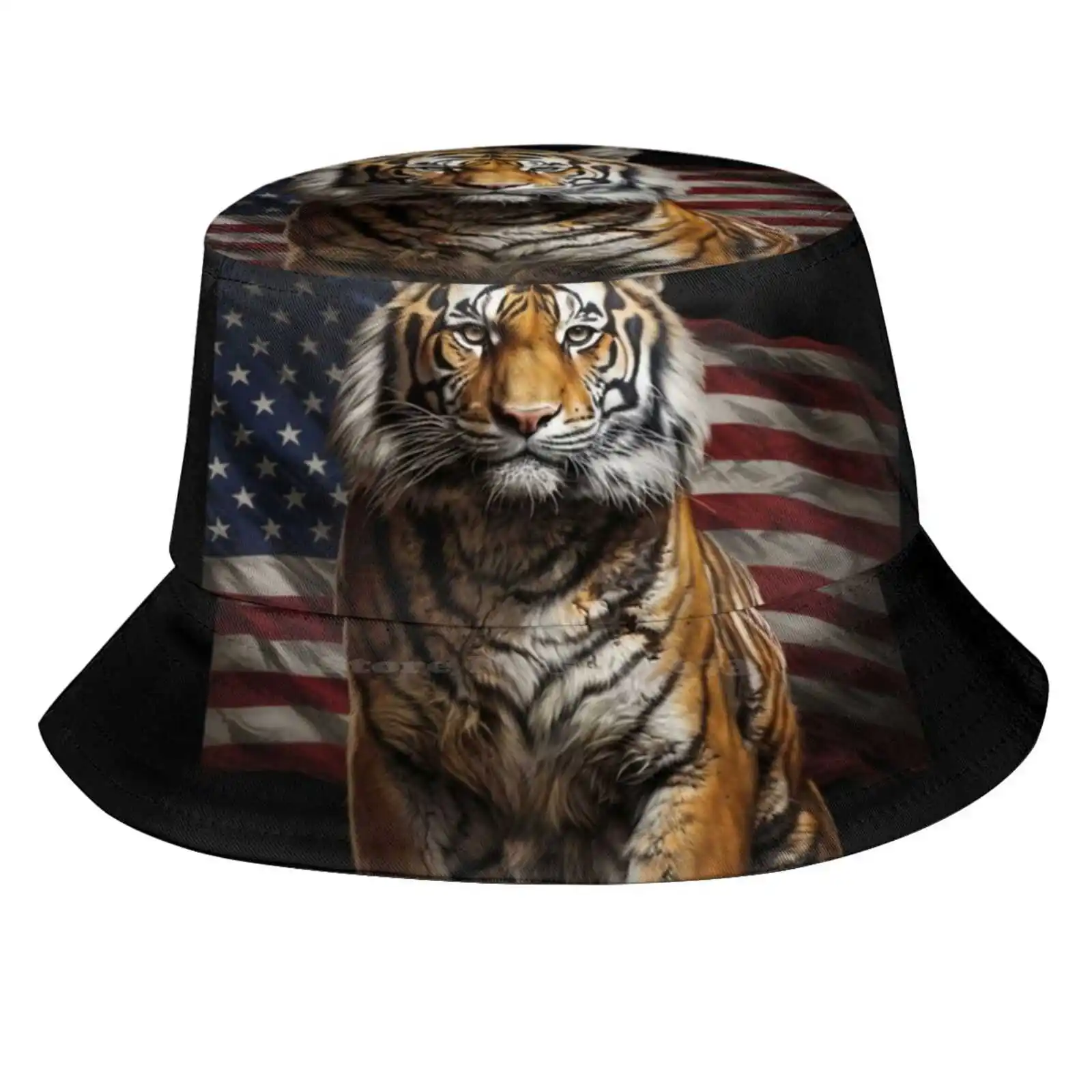 

Tiger On The Background Of The Flag Sun Cap Fisherman Hat Bucket Hats Tiger On The Background Of The Flag Cute Funny Animals