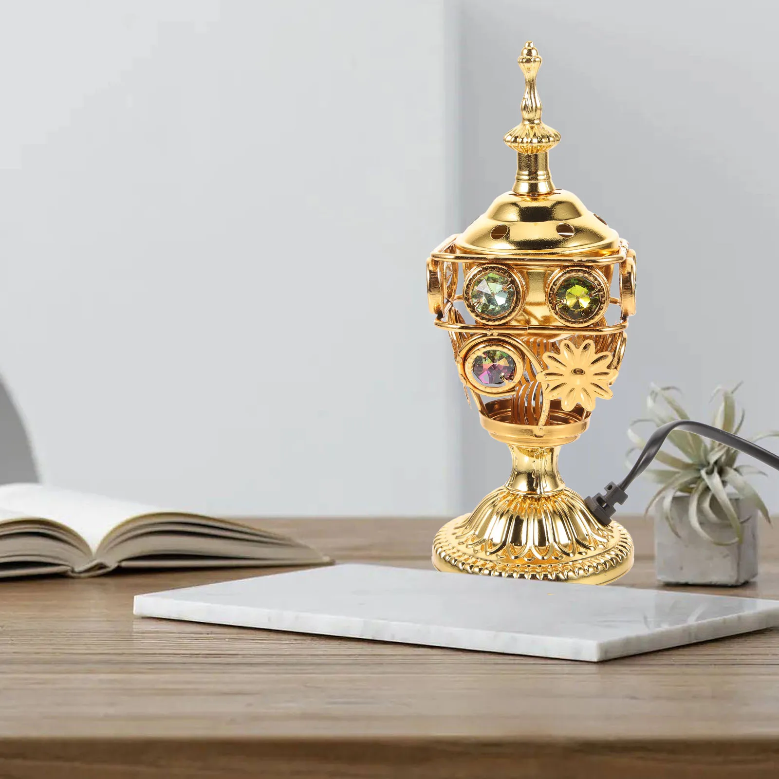 

Electric Incense Burner Retro Iron Censer For Aroma Therapy Home Decor Desktop Decoration Spa Frankincense Burner Household