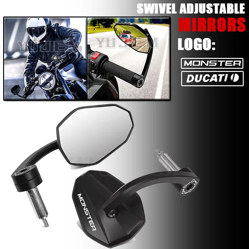 

For Ducati Monster 696/797/937 2008-2023 CNC Aluminum Bar End Mirrors HD Glass OEM Fit No Modification