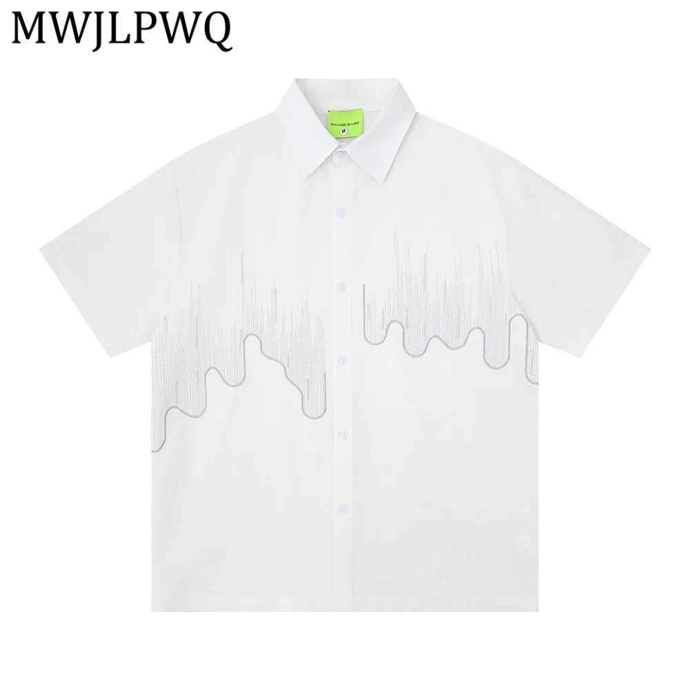 

MWJLPWQ Heavy-Duty Rhinestone Design Loose-Fit Short-Sleeve Shirt Men's Vibe Trendy Fashion Japanese Casual Summer Shirt 15204