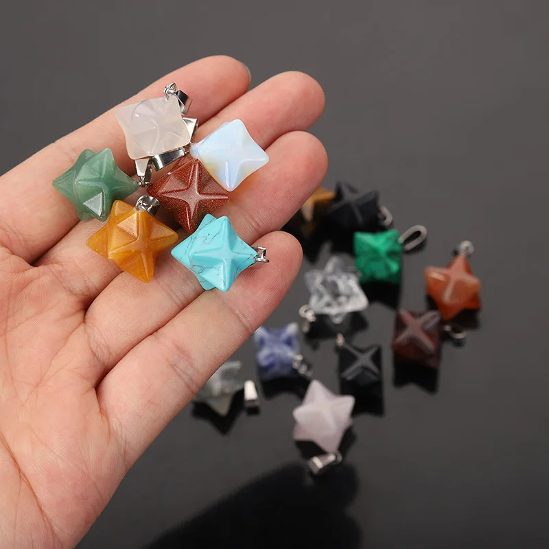 Hot-selling natural crystal Merkaba hexagram pendant in Europe and America, jade agate, gemstone necklace jewelry wholesale