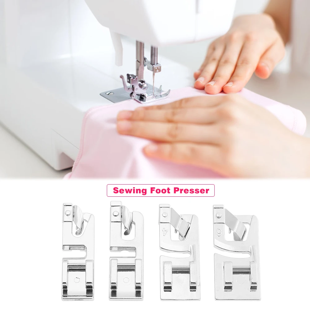 4pcs Sewing Machine Rolled Hem Foot Presser Home Stitch Quilting Accessories Embroidery Tools  For Beginners 3.5x1.5x0.5cm