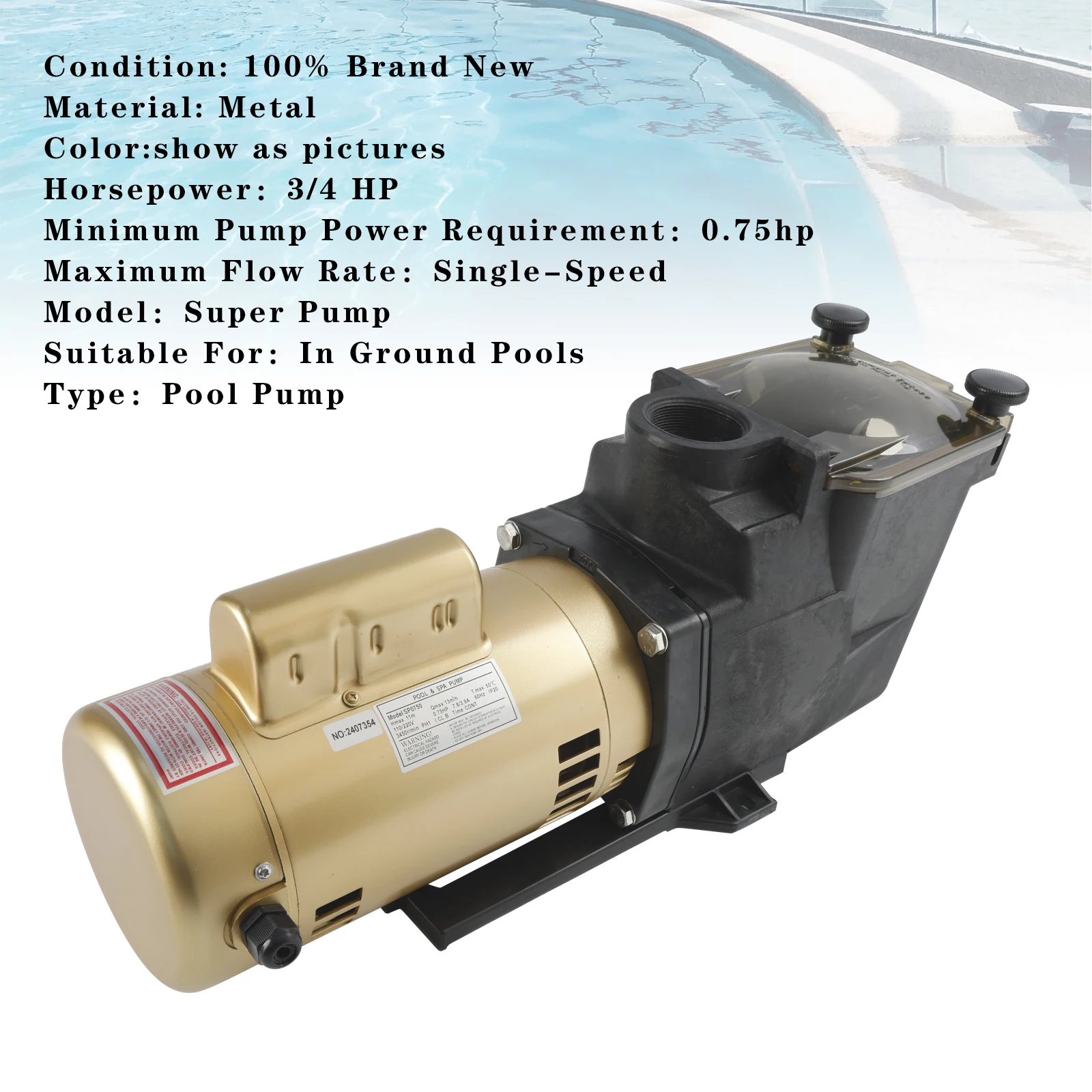 Artudatech W3SP2605X7 Super Pump Single Speed 3/4HP Pool Pump 115/230V For Hayward