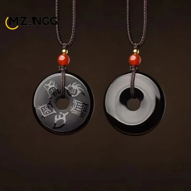 Natural Obsidian Five Mountains True Figure Pendant Nine Words True Words for Men and Women Necklace Taoist Amulet Jewelry