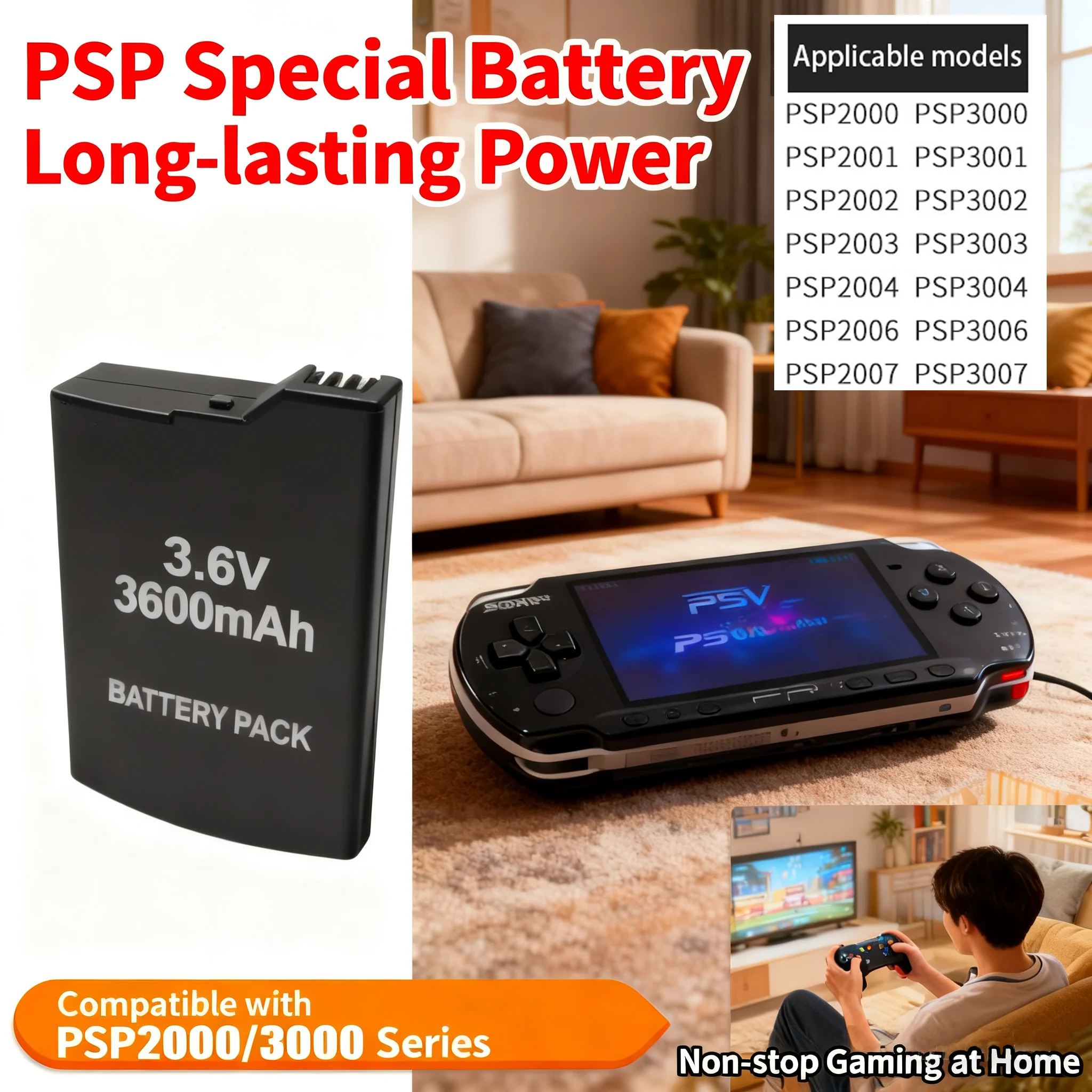 

For Sony PS Lite PSP 2th PSP-2000 PSP-3000 PSP-3004 3.6V 3600mAh Built-in Battery Gaming Consoles Rechargeable Host Batteries