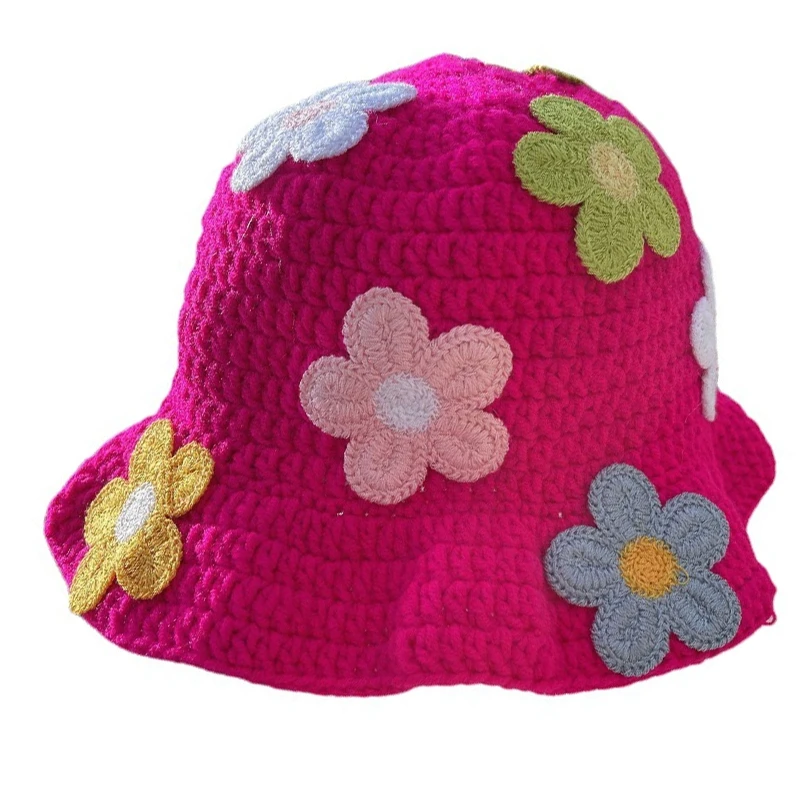 Summer Fisherman Hat for Women Crochet Bucket Hats Flower Decor Wide Brim