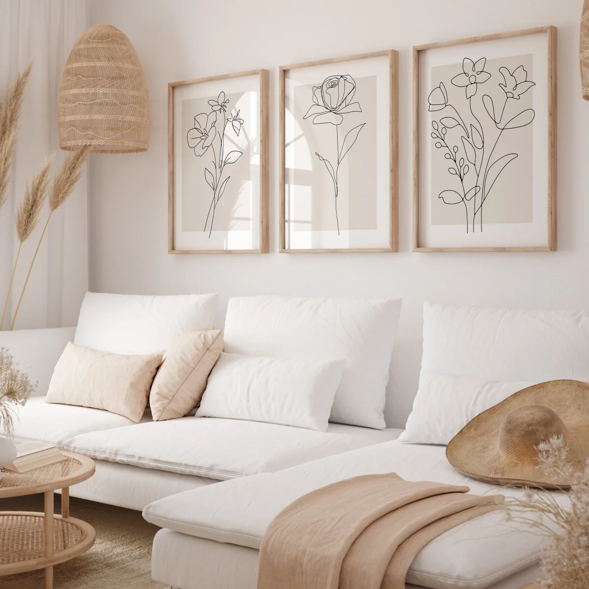 1/3pcs Neutral Beige Floral Line Canvas Prints Poster Modern Minimalism Botanical Abstract Art Print Wall Art Home Decor Poster