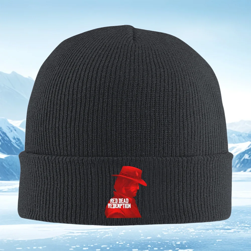 Czapka kowbojska z logo, czarne tło, męska, damska, unisex, dziergana czapka beanie, czapka typu pullover, zimowa, termiczna, ciepła, świąteczna, na zewnątrz, C
