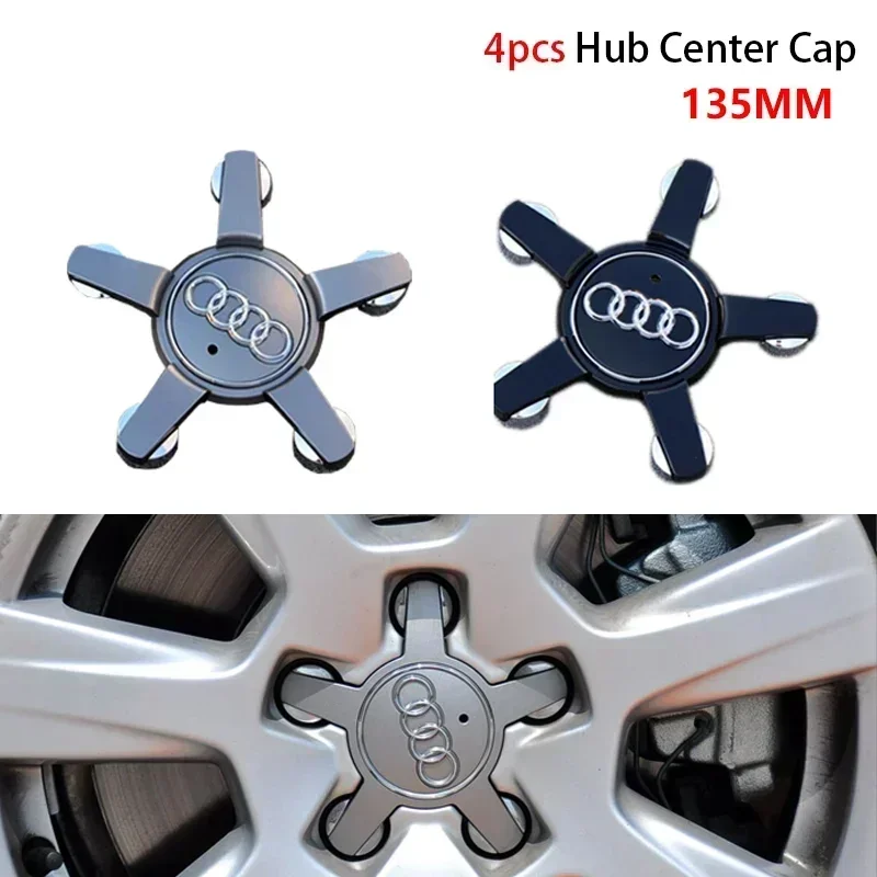 4Pcs 135mm Wheel Center Hub Badge Decorative Cover For Audi Q7 Sline Cool Car Stickers Car Accessories 4L0601165D