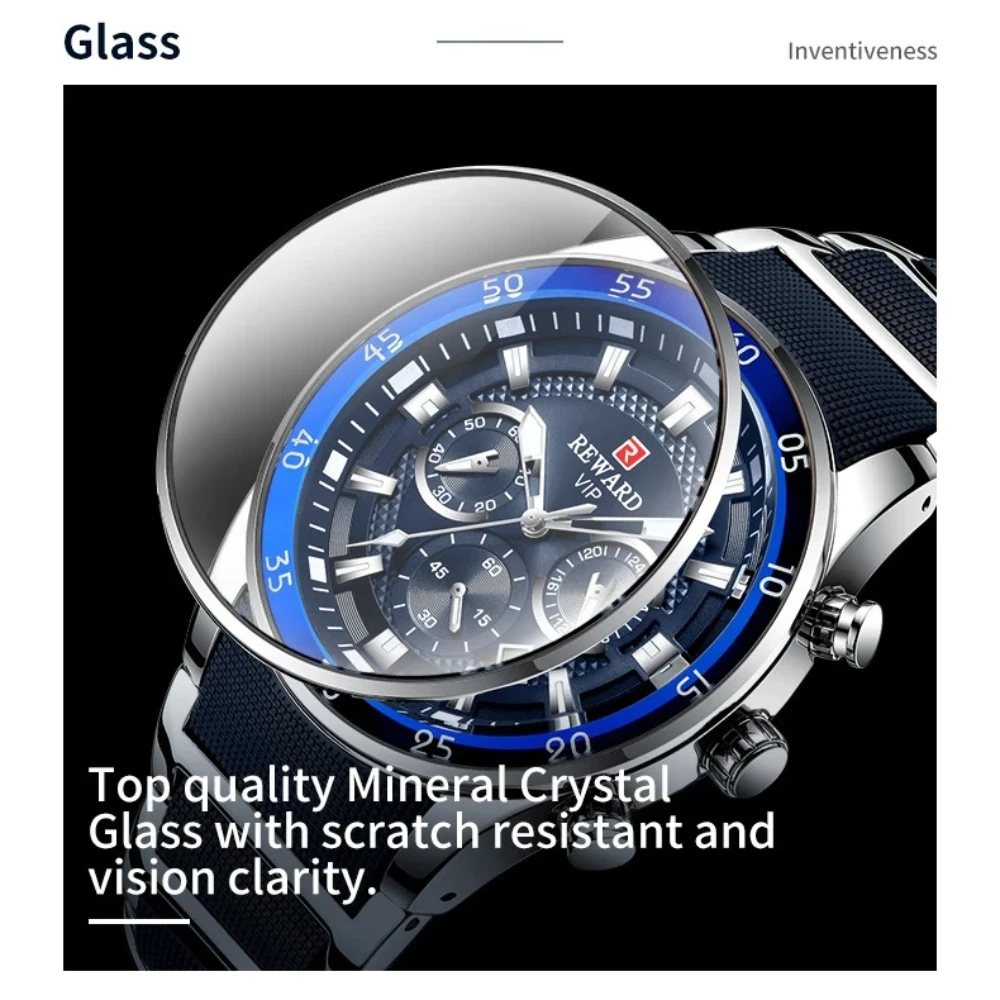 REWARD 81011 Men's Watch Luxury Blue Quartz Watch Men's Chronograph Automatic Date Waterproof Business Watches for Man Reloj