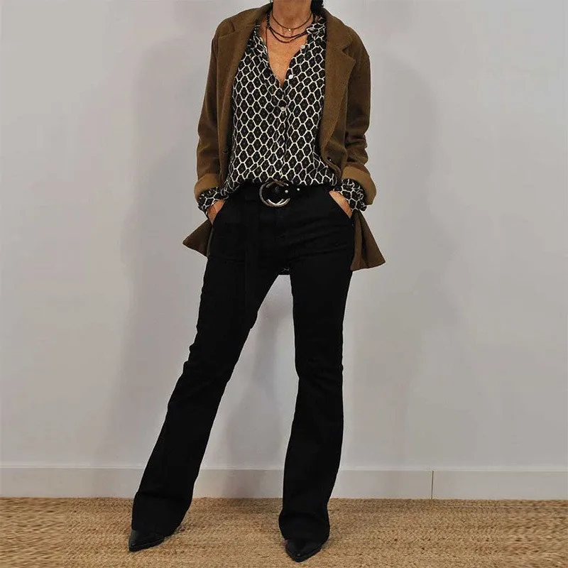 V Neck Long Sleeve Shirt Regular Fit Casual with Mid Length Spring Commuter Style 3D Effect Pattern Pullover Women Blouse