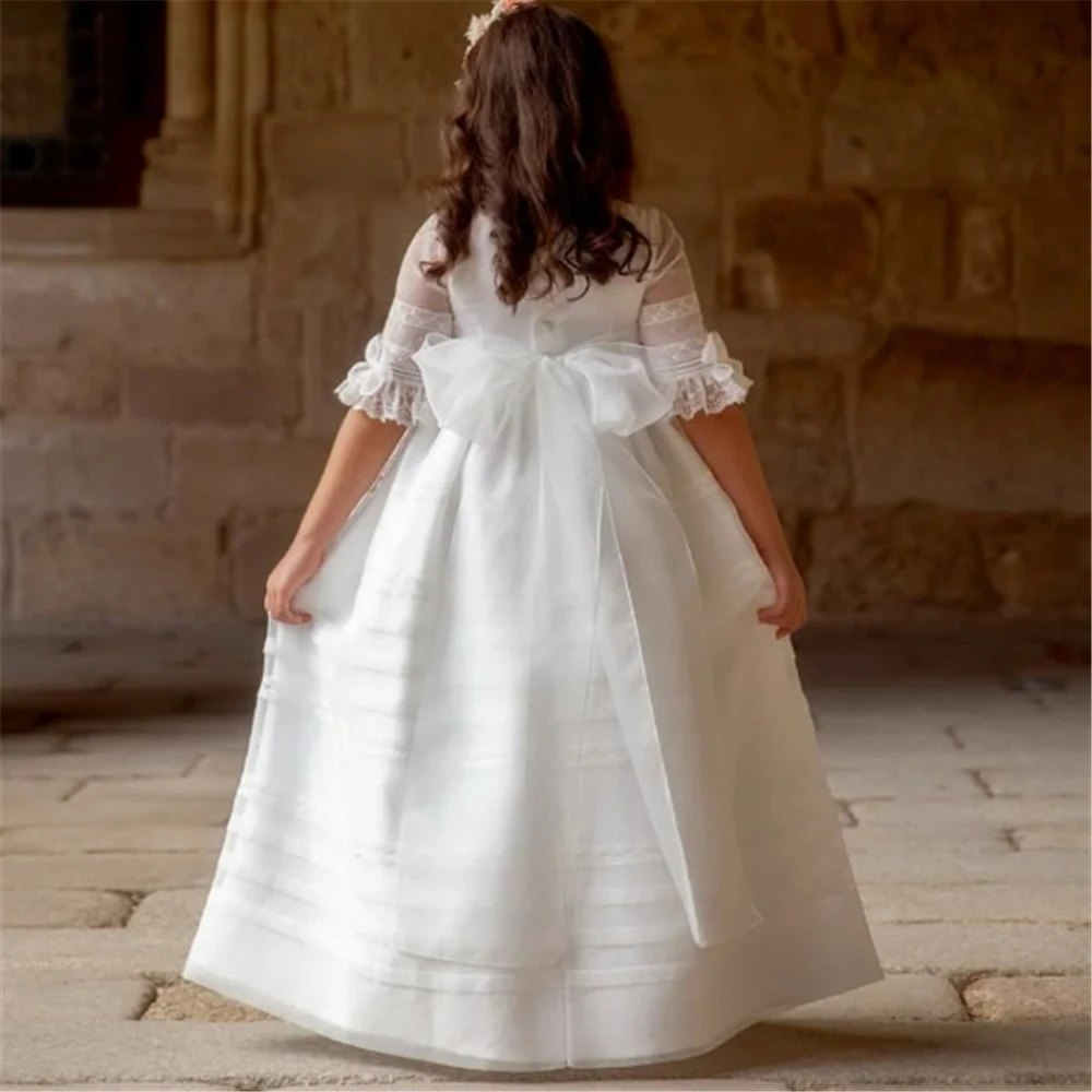 

Flower Girl Dress prom party White Half-sleeved Lace Printing Princess First Communion Dresses Kids Surprise Birthday Present