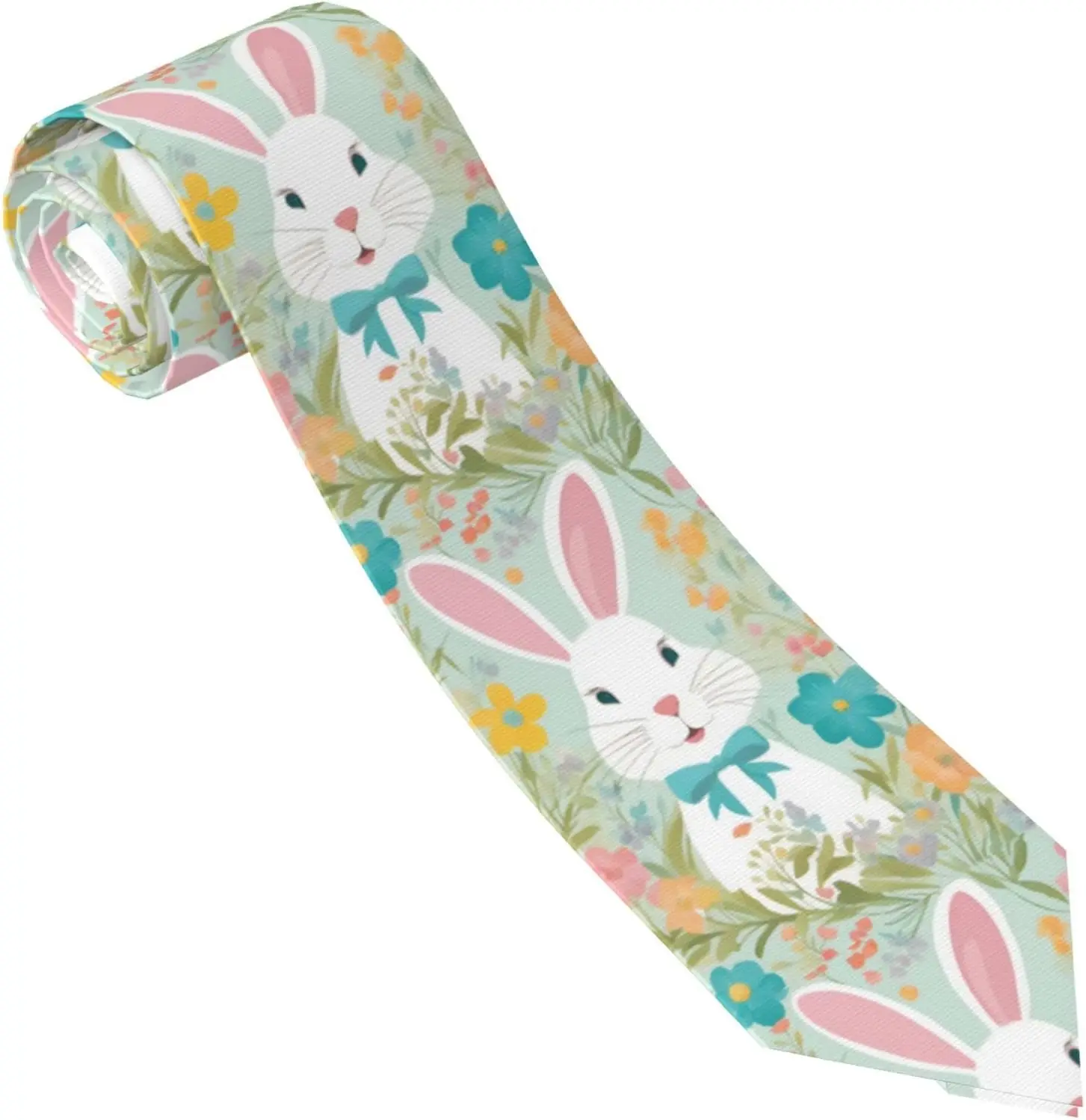 Easter Bunny Floral Print Men'S Necktie for Daily Use, Business, Work, Birthdays, Weddings