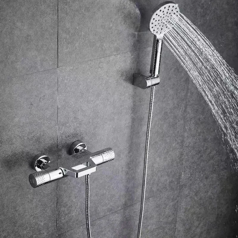 New Chrome Bathroom Shower Faucet Set Thermostatic Bathtub Shower Mixer Set Wall Mounted Brass Waterfall Style Chrome